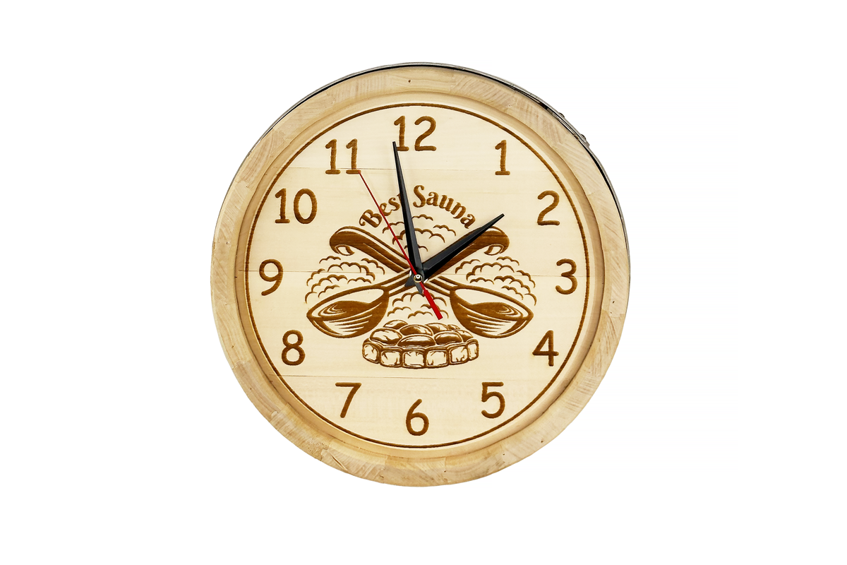 Wanduhr aus Lindenholz "Sauna" D330 mm