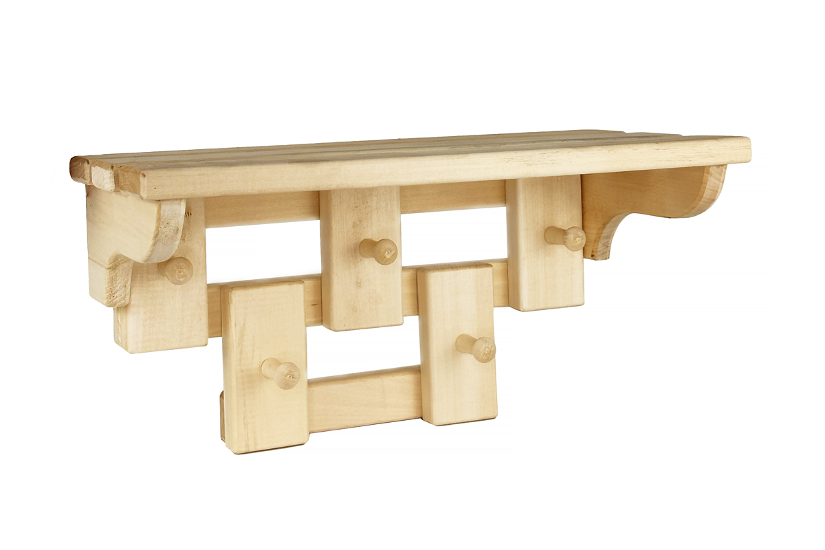 Wandgarderobe mit 5 Haken und Regal aus Lindenholz